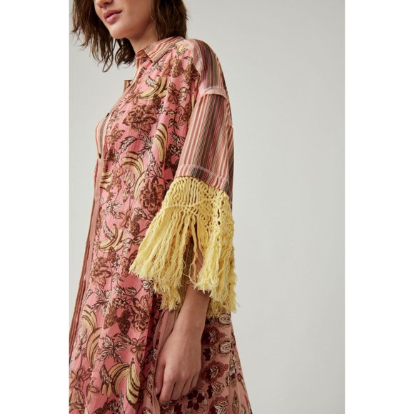 FREE PEOPLE Watching Waves Maxi Shirt / Mauve Combo - Picture 8 of 9